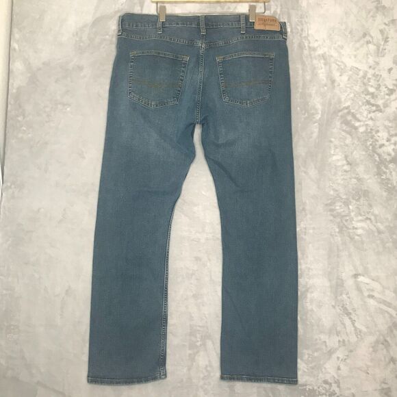 Levis Signature Straight Mens 40*32 Blue Pockets Denim Flat Front Mid Rise - Picture 2 of 10